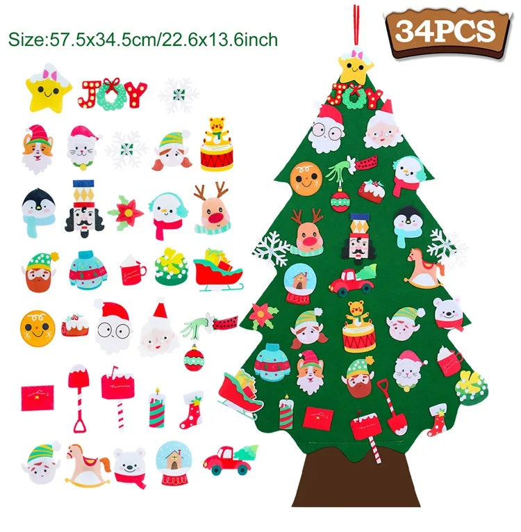 DIY Felt Christmas Tree Merry Christmas Decorations for Home 2024 Navidad Xmas Tree with Light Christmas Ornaments New Year Gift