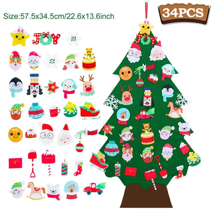DIY Felt Christmas Tree Merry Christmas Decorations for Home 2024 Navidad Xmas Tree with Light Christmas Ornaments New Year Gift