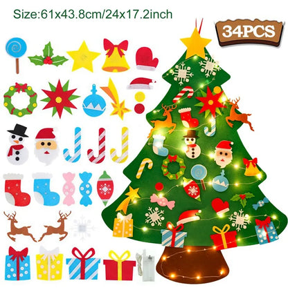DIY Felt Christmas Tree Merry Christmas Decorations for Home 2024 Navidad Xmas Tree with Light Christmas Ornaments New Year Gift