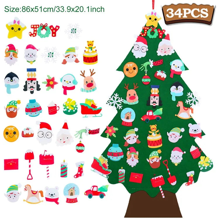 DIY Felt Christmas Tree Merry Christmas Decorations for Home 2024 Navidad Xmas Tree with Light Christmas Ornaments New Year Gift