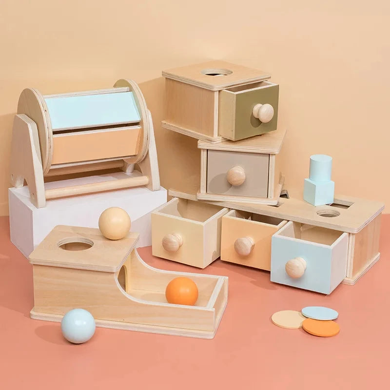 Montessori Baby Early Learning Toys Chroma Wooden Practice Color Shape Cognition Match Round Rectangular Box Sensory Toys Gifts
