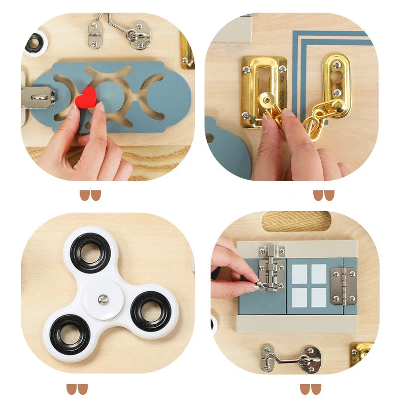 Wooden Montessori Busyboards Latch Lock Daily Skill Learning Education Busy Boards Children Training Cognition Interactive Toys