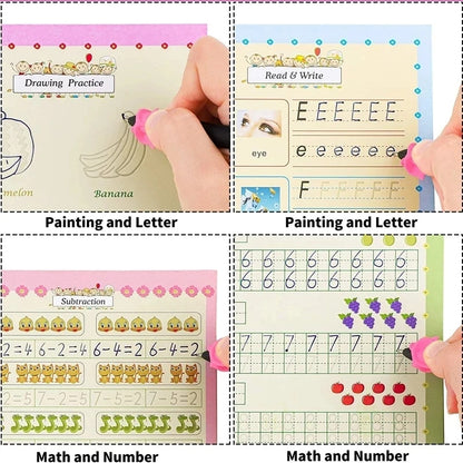 French Children's Book 4Pcs Magic Practice Magic Copybook for Kids Before School Math Alphabet Drawing Reusable Calligraphy Book